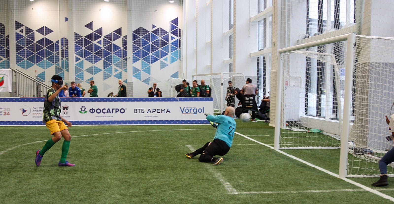 Amagombinyoni striker, Sidwell Booysen playing against Team Belarus in Russia.